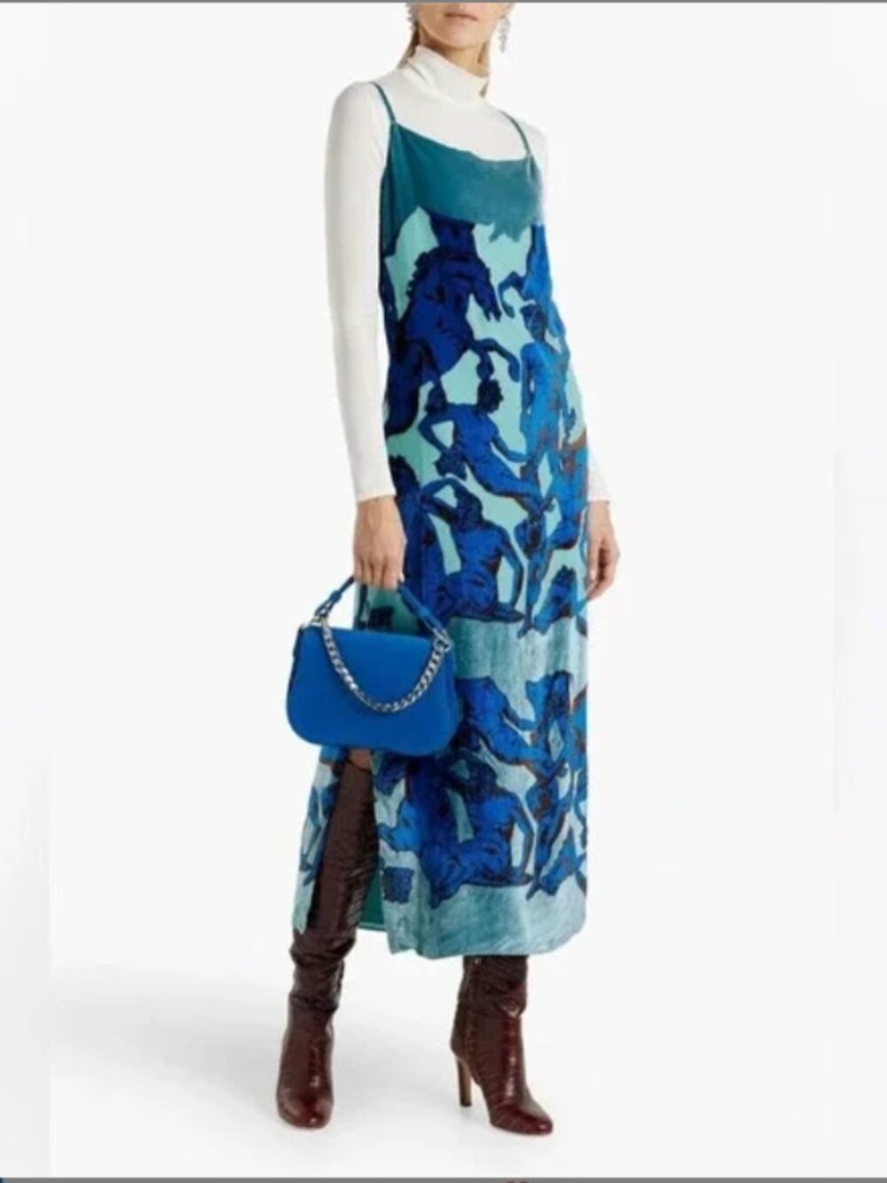 NWT Salvatore Ferragamo Draped Printed Devoré-Velvet Dress